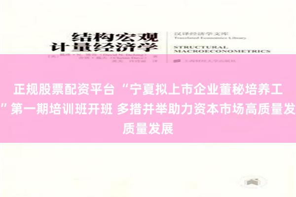 正规股票配资平台 “宁夏拟上市企业董秘培养工程”第一期培训班开班 多措并举助力资本市场高质量发展